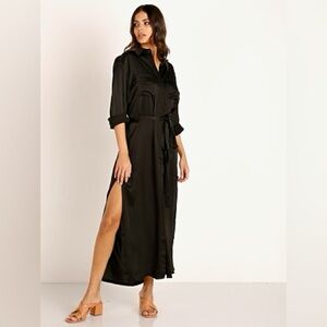 Stillwater silky satin Black Mini shirt Dress small